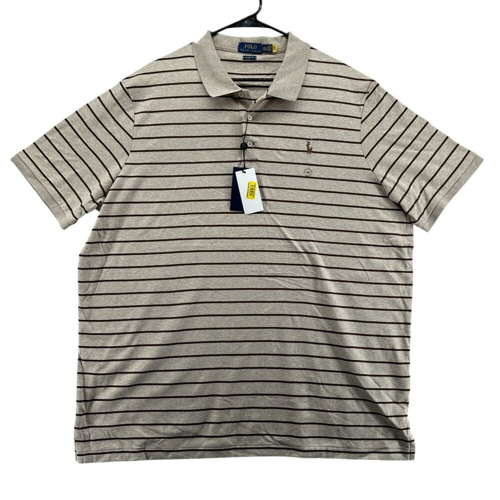 Polo Ralph Lauren Mens XXL Polo Shirt Beige Striped New Short Sleeve